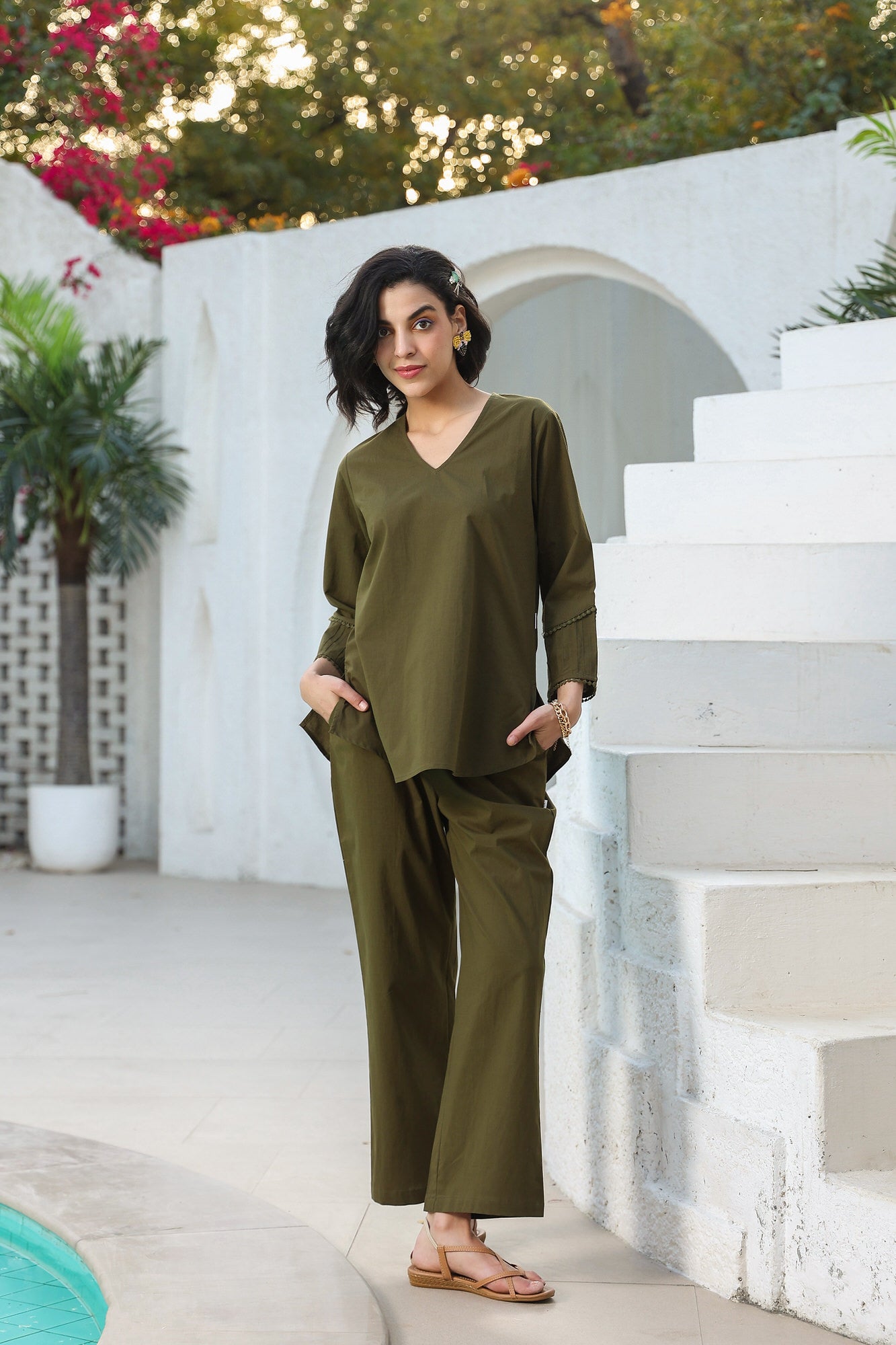 Dune Olive Cotton Flex Co-ord Set