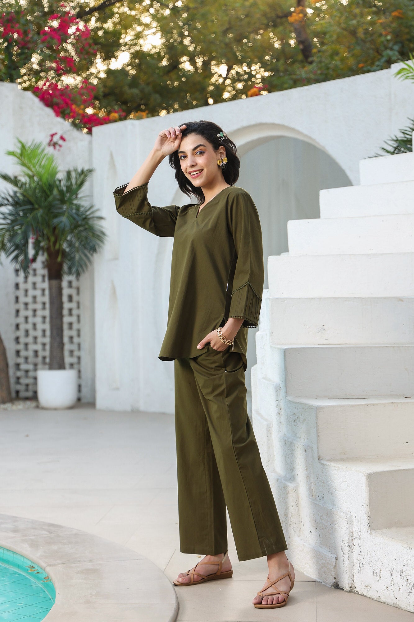 Dune Olive Cotton Flex Co-ord Set