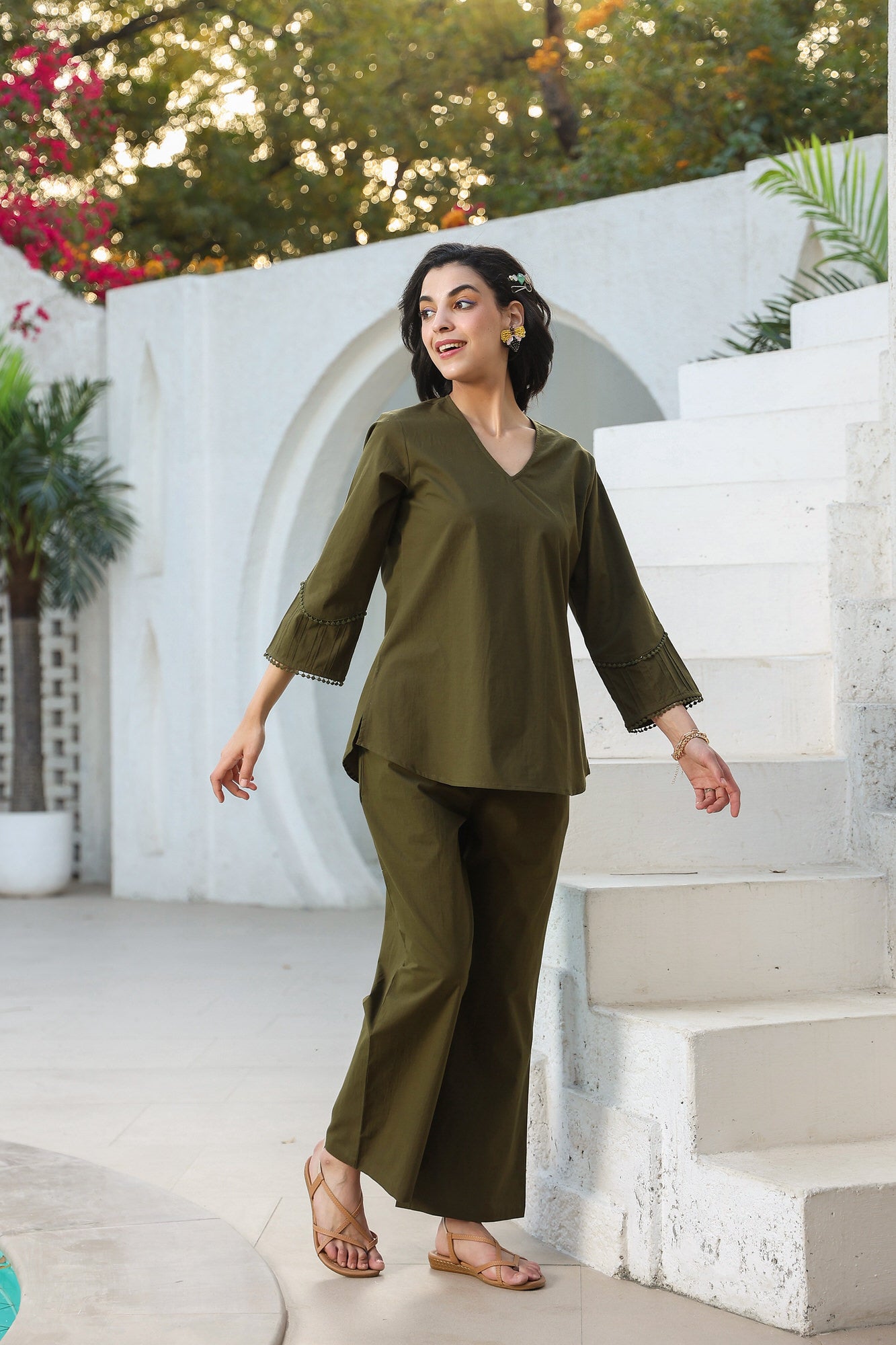 Dune Olive Cotton Flex Co-ord Set