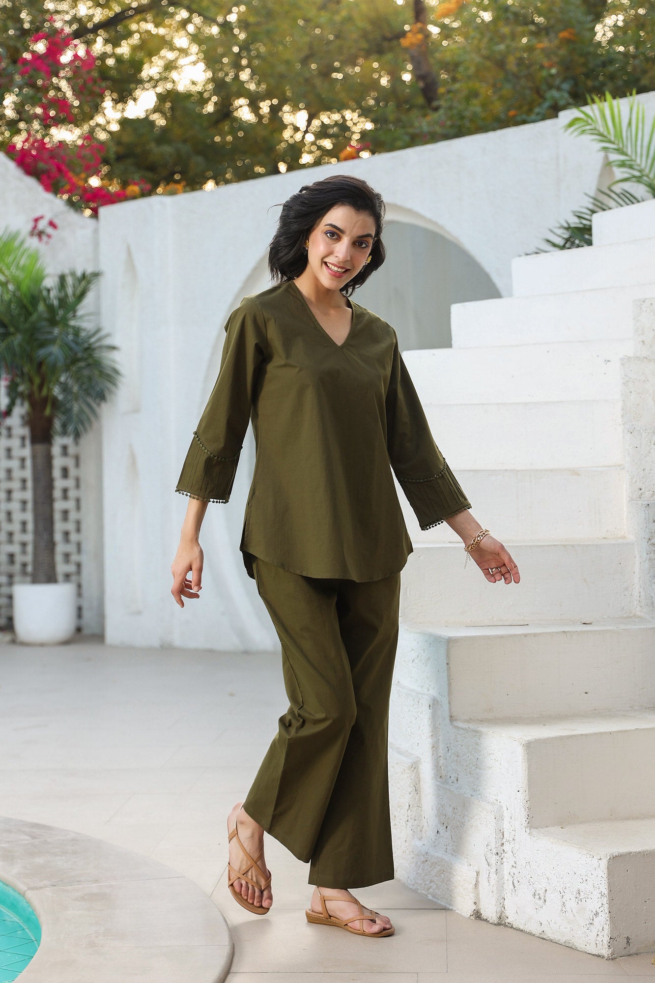 Dune Olive Cotton Flex Co-ord Set