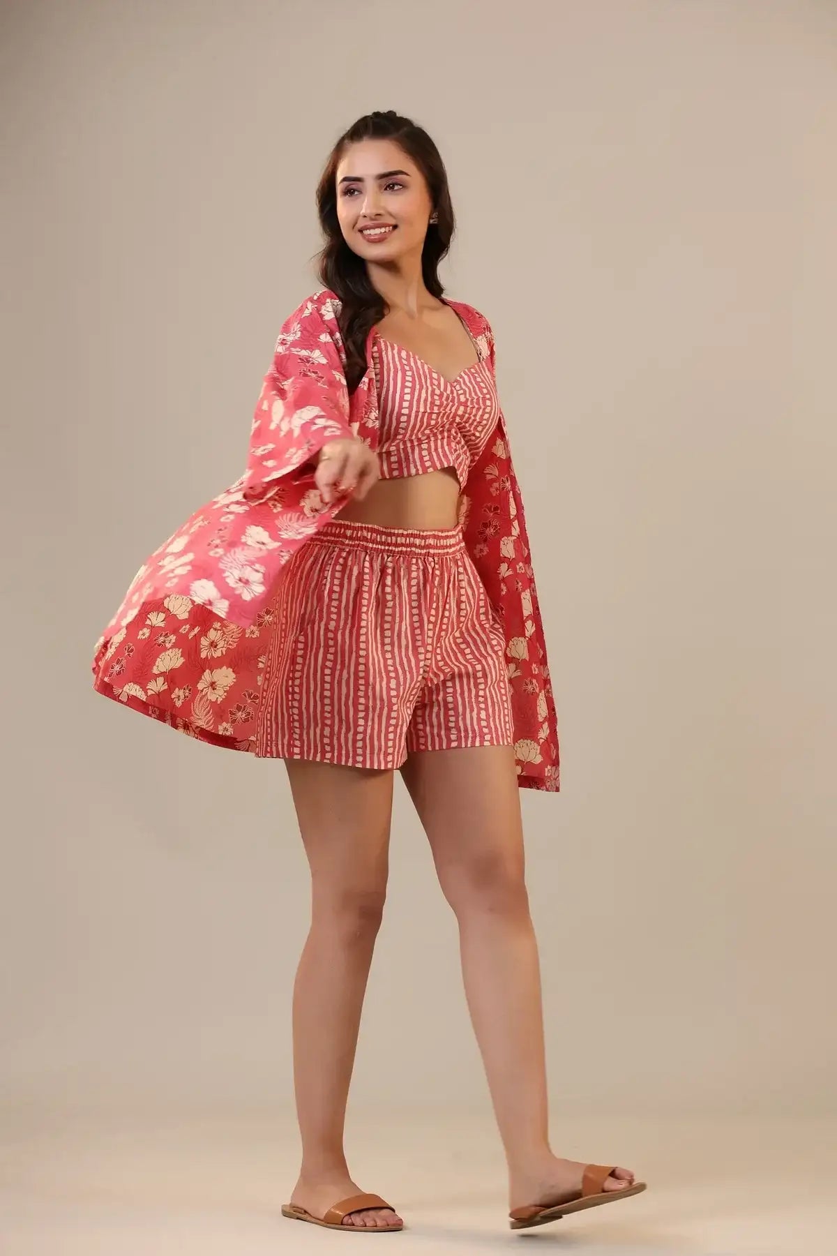 Garden Glow Cotton Three Piece Shorts set