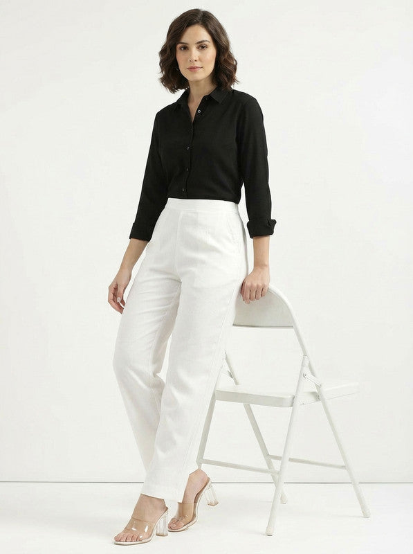 Solid White Straight Fit & Ankle Length Cotton Pants