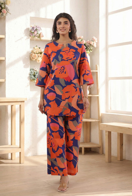 Multicolor Abstract Floral Printed Cotton Co-ord Set