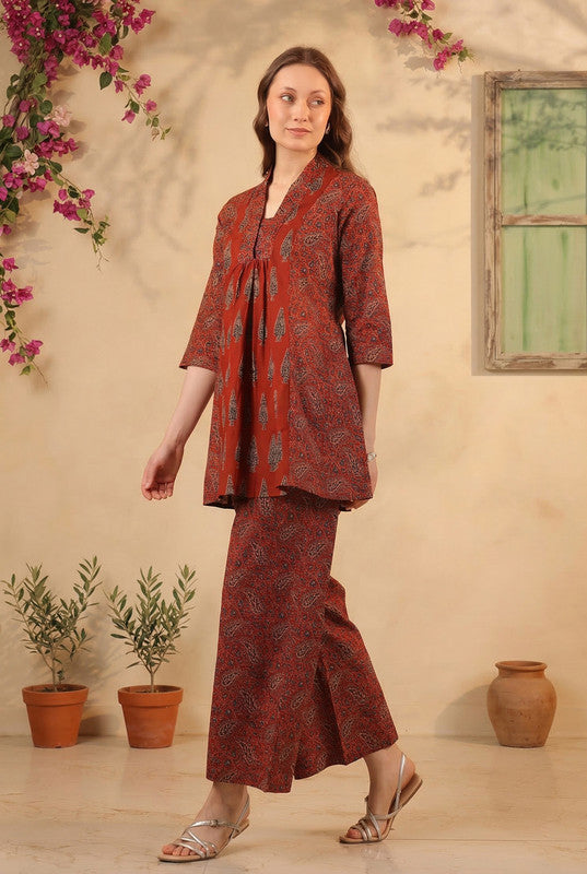 Maroon Ethnic Traditional Printed CTunic & Pant Co-ord Set