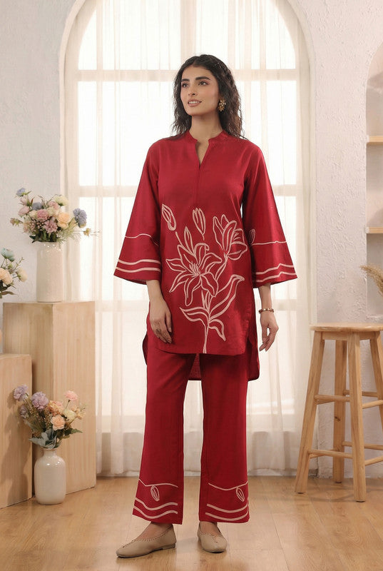 Red Statement Floral Printed Cotton Co-ord Set