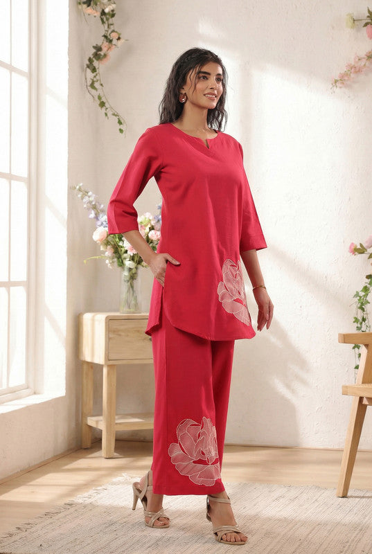 Pink Botanical Floral Printed Cotton Flex Co-ord Set