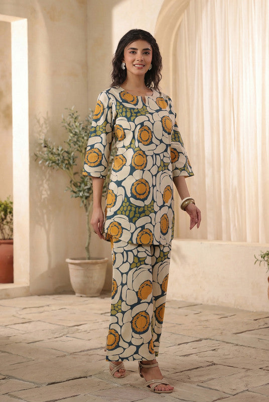 Multicolour Floral Motif Printed Cotton Co-ord Set