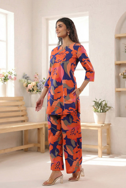 Multicolor Abstract Floral Printed Cotton Co-ord Set