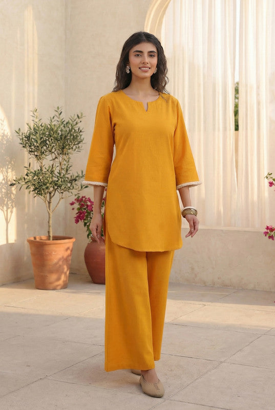 Mustard Yellow Elegant Solid Cotton Flex Co-ord Set