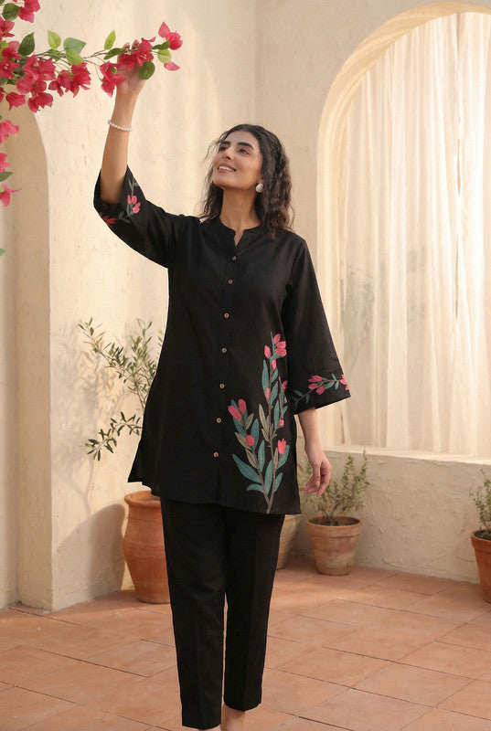 Black Floral Printed Cotton Co-ord Set
