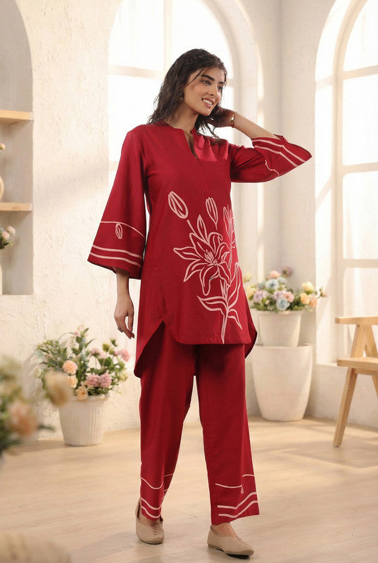 Red Statement Floral Printed Cotton Co-ord Set