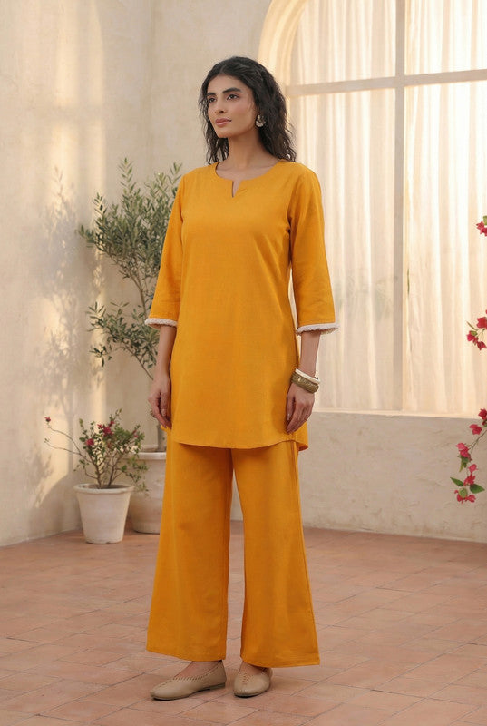 Mustard Yellow Elegant Solid Cotton Flex Co-ord Set