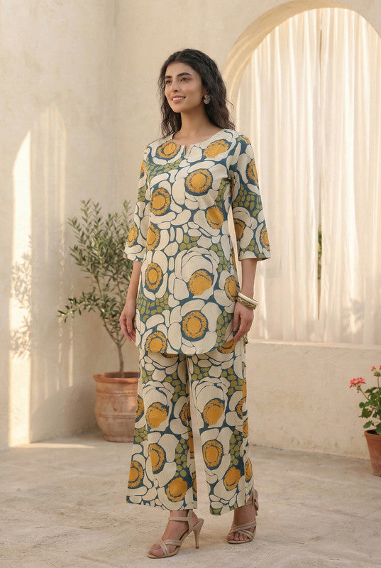 Multicolour Floral Motif Printed Cotton Co-ord Set