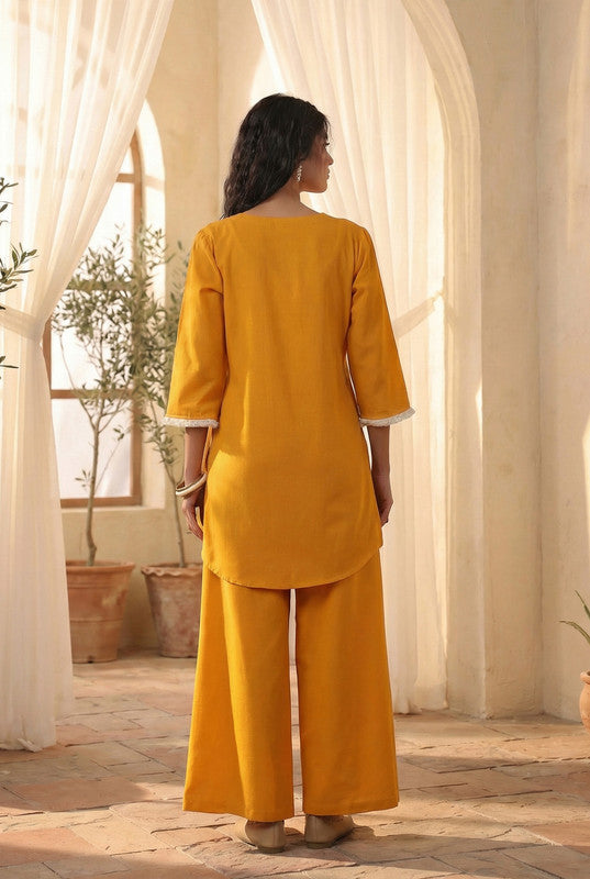 Mustard Yellow Elegant Solid Cotton Flex Co-ord Set