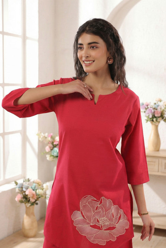 Pink Botanical Floral Printed Cotton Flex Co-ord Set