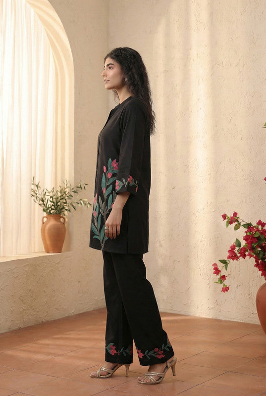 Black Floral Printed Cotton Co-ord Set