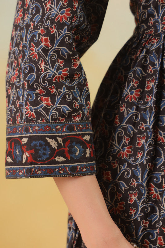 Midnight Black Ajrakh Printed Kurta Set with Pants & Dupatta