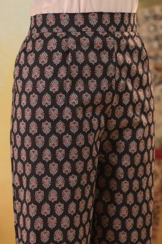 Midnight Black Ajrakh Printed Kurta Set with Pants & Dupatta