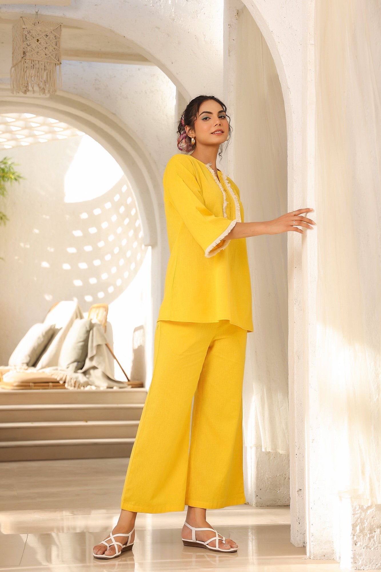 Cyber Yellow Cotton Flex Co-ord Set