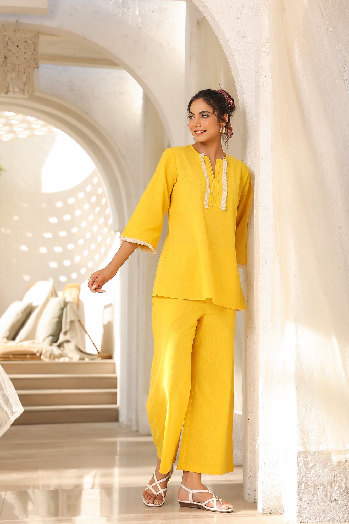 Cyber Yellow Cotton Flex Co-ord Set