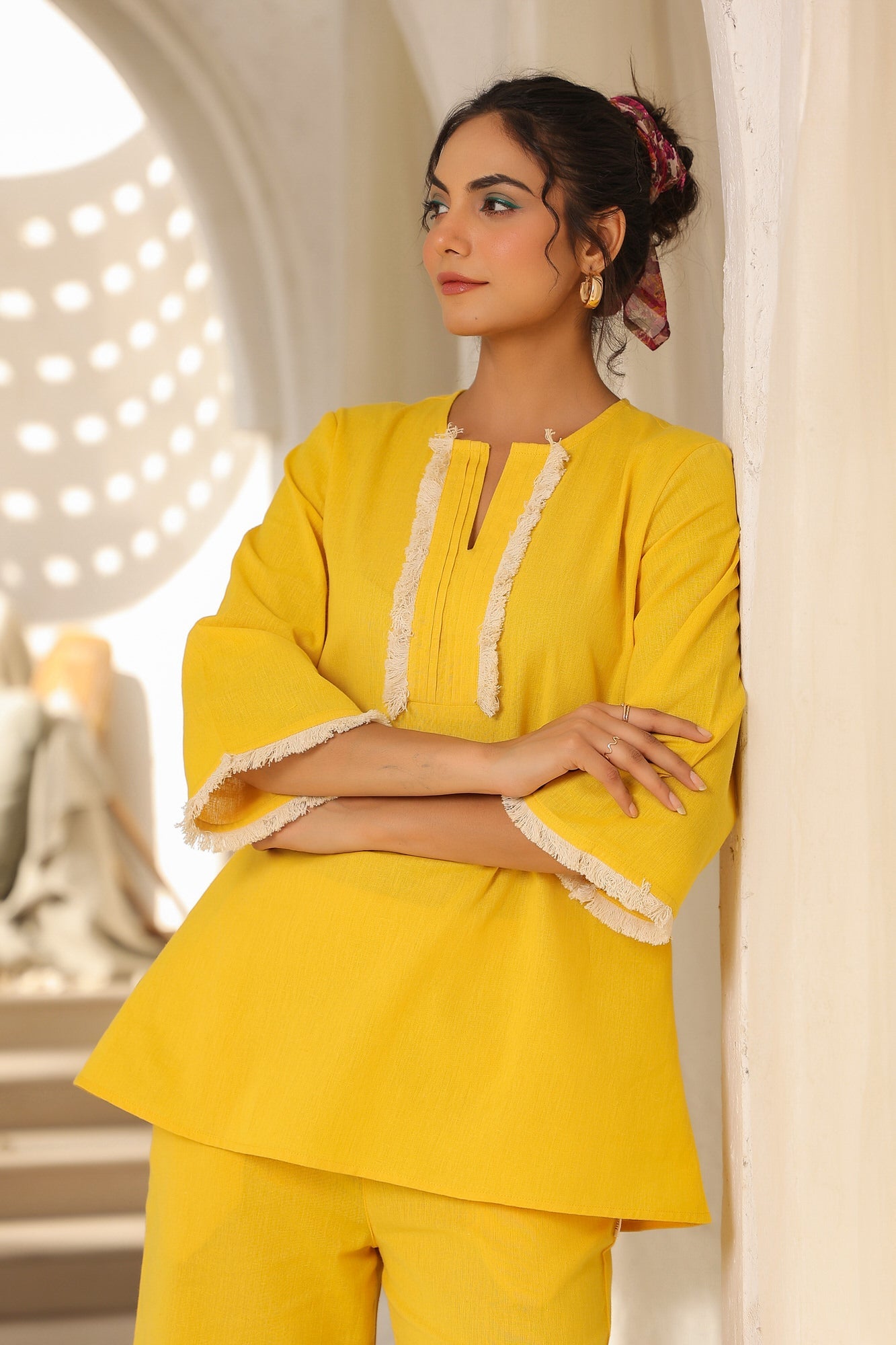 Cyber Yellow Cotton Flex Co-ord Set