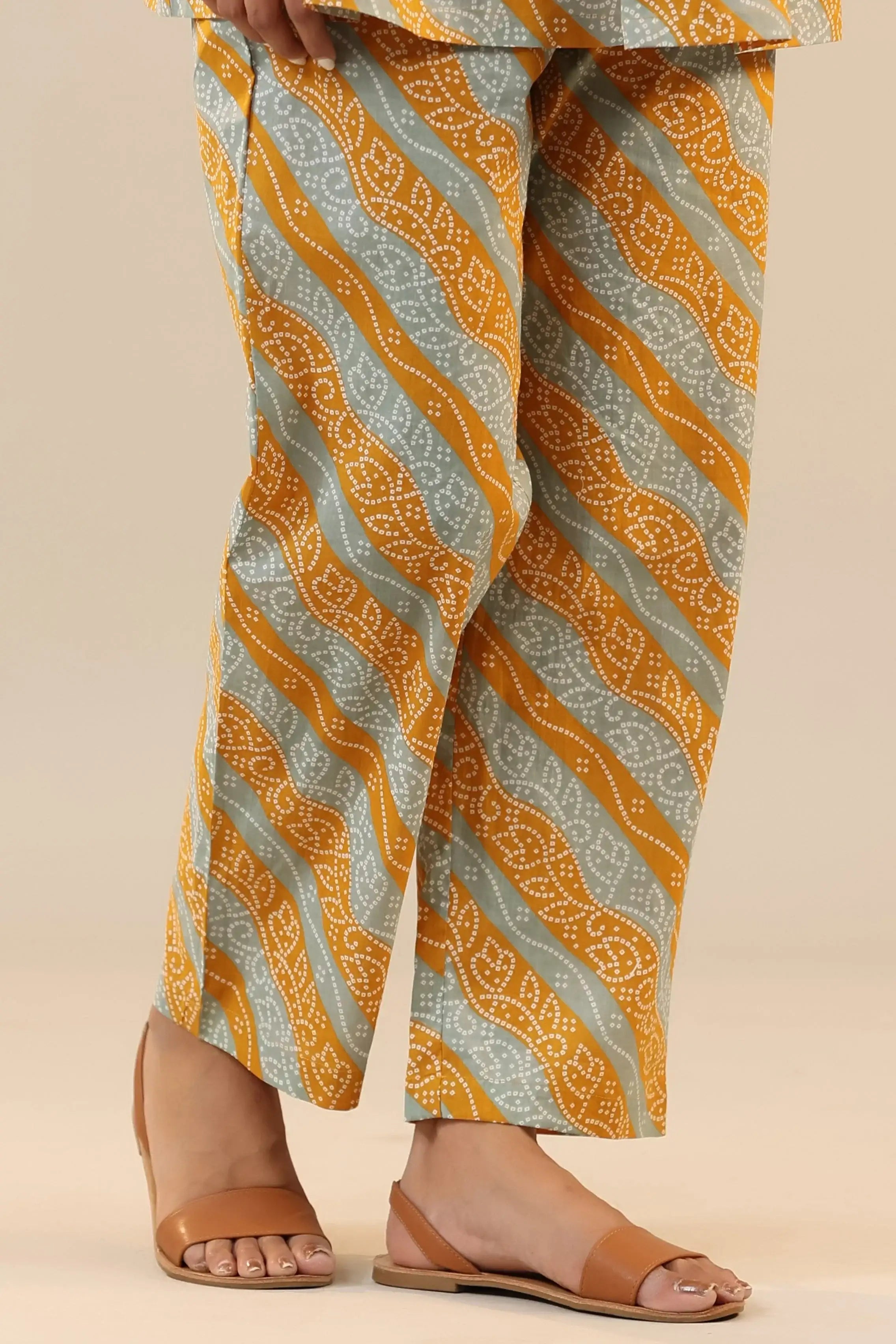 Lehariya with Bandhej on Cotton Peplum Loungewear Top Set