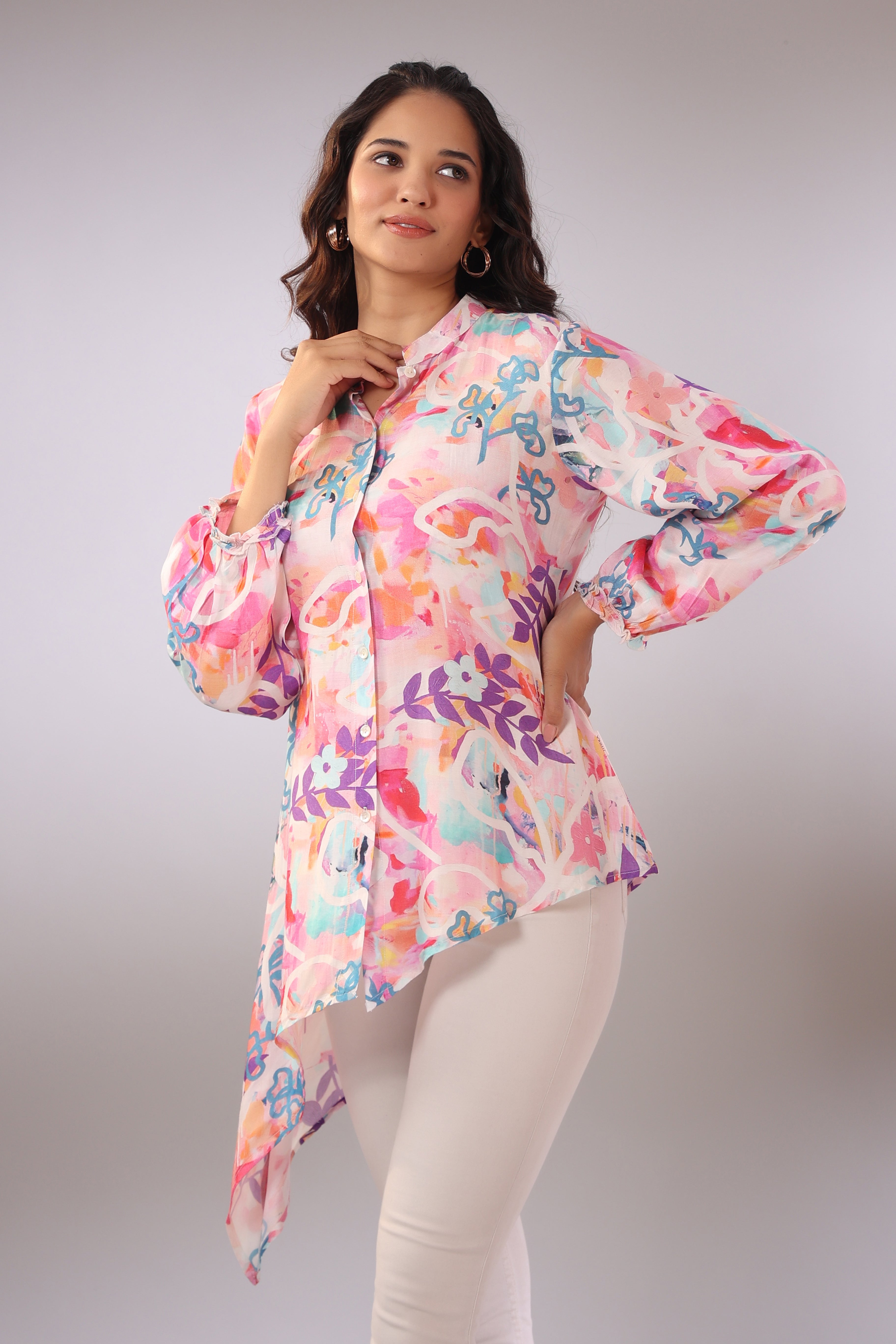 Abstract Reefs on Muslin Silk Top