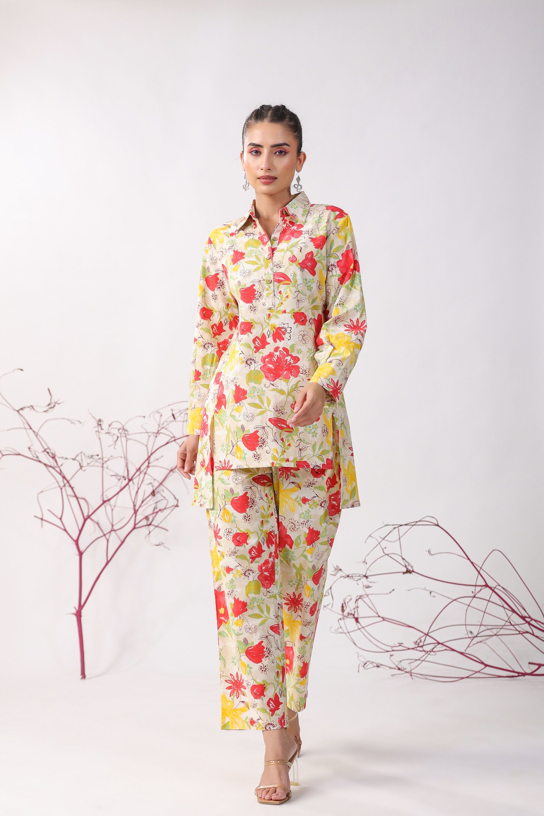 Fleurs Jaal On Cotton Flex Loungewear Top Set