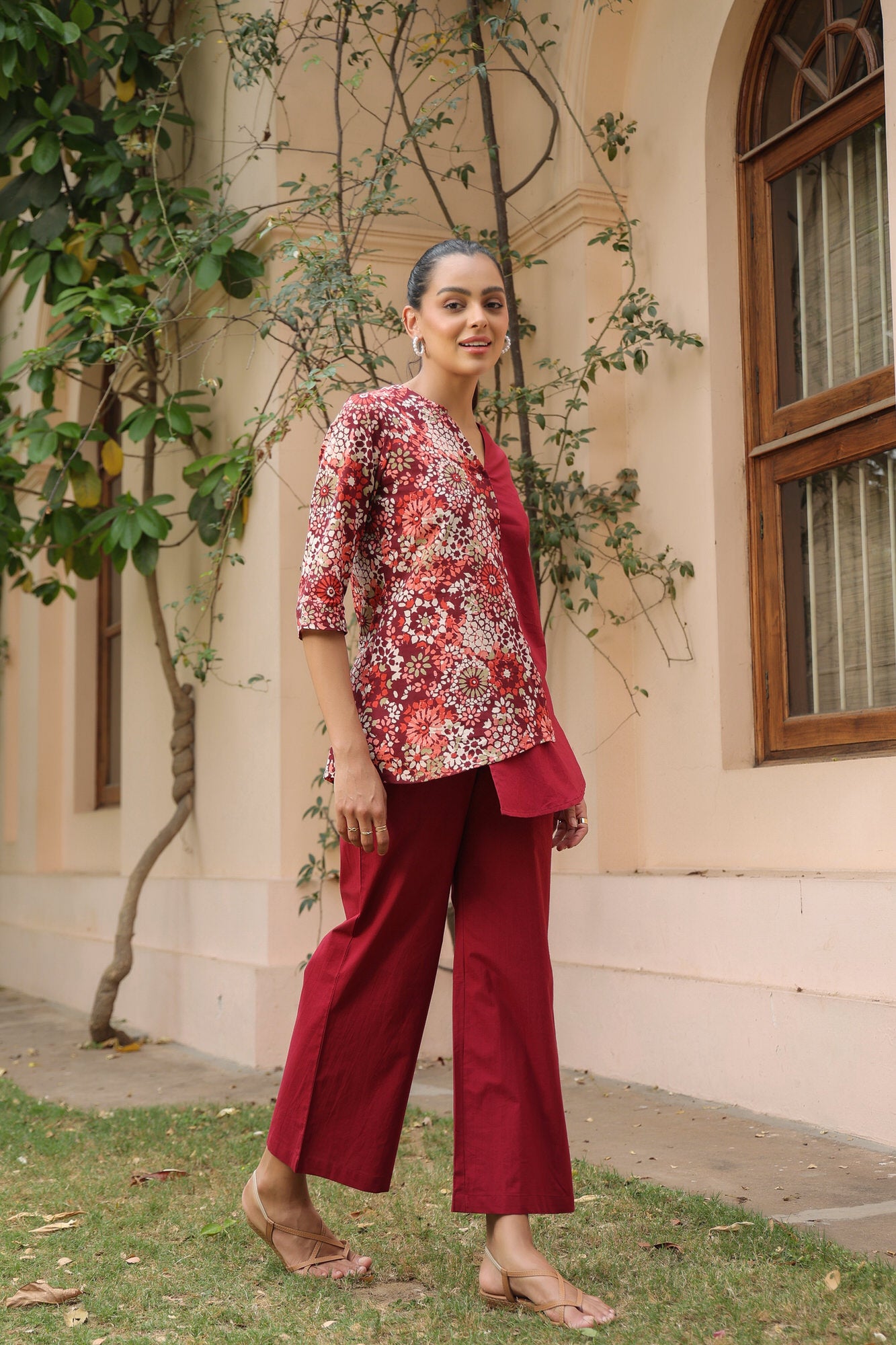 Duet in Carmine Cotton Co-ord Set