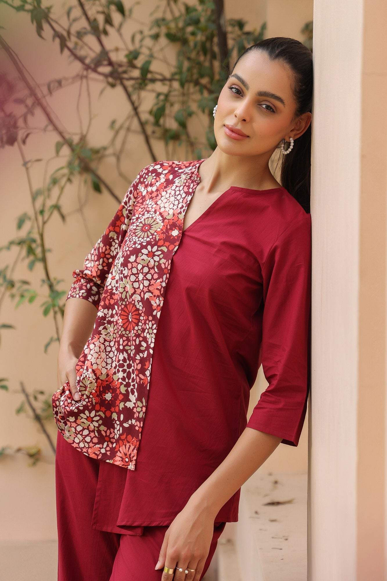 Duet in Carmine Cotton Co-ord Set