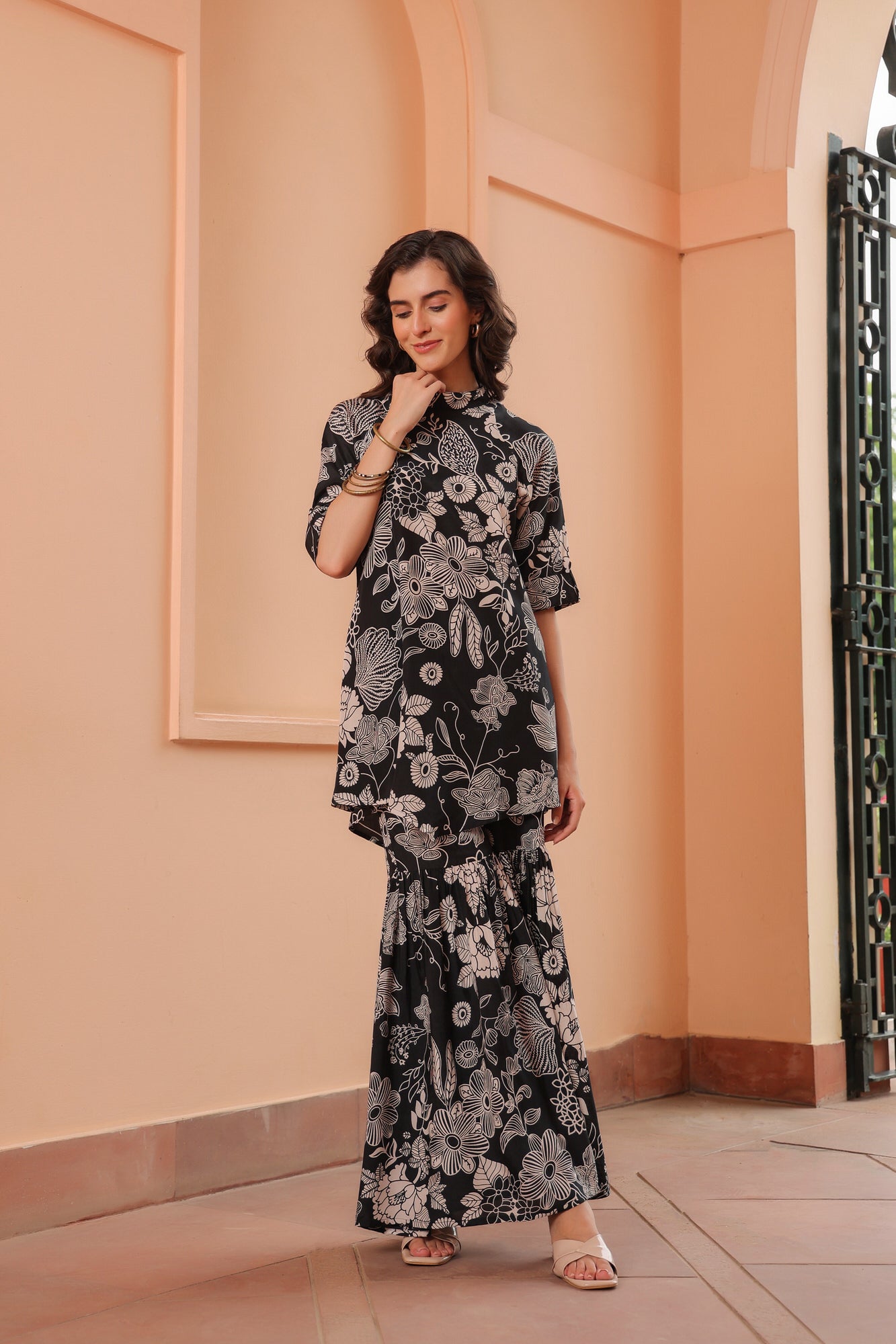 Inkblot Iris Sharara Russian Silk Co-ord Set