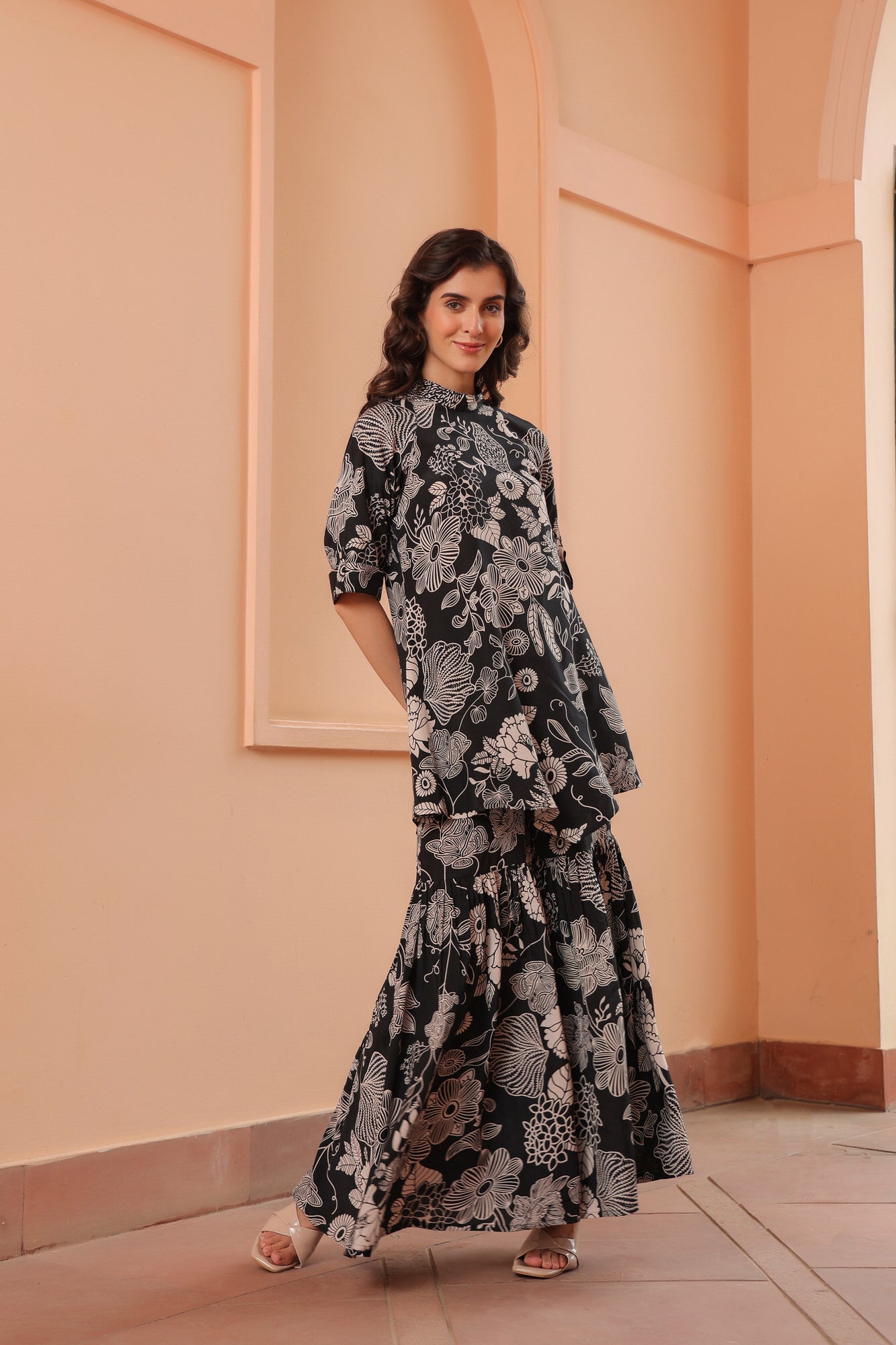 Inkblot Iris Sharara Russian Silk Co-ord Set