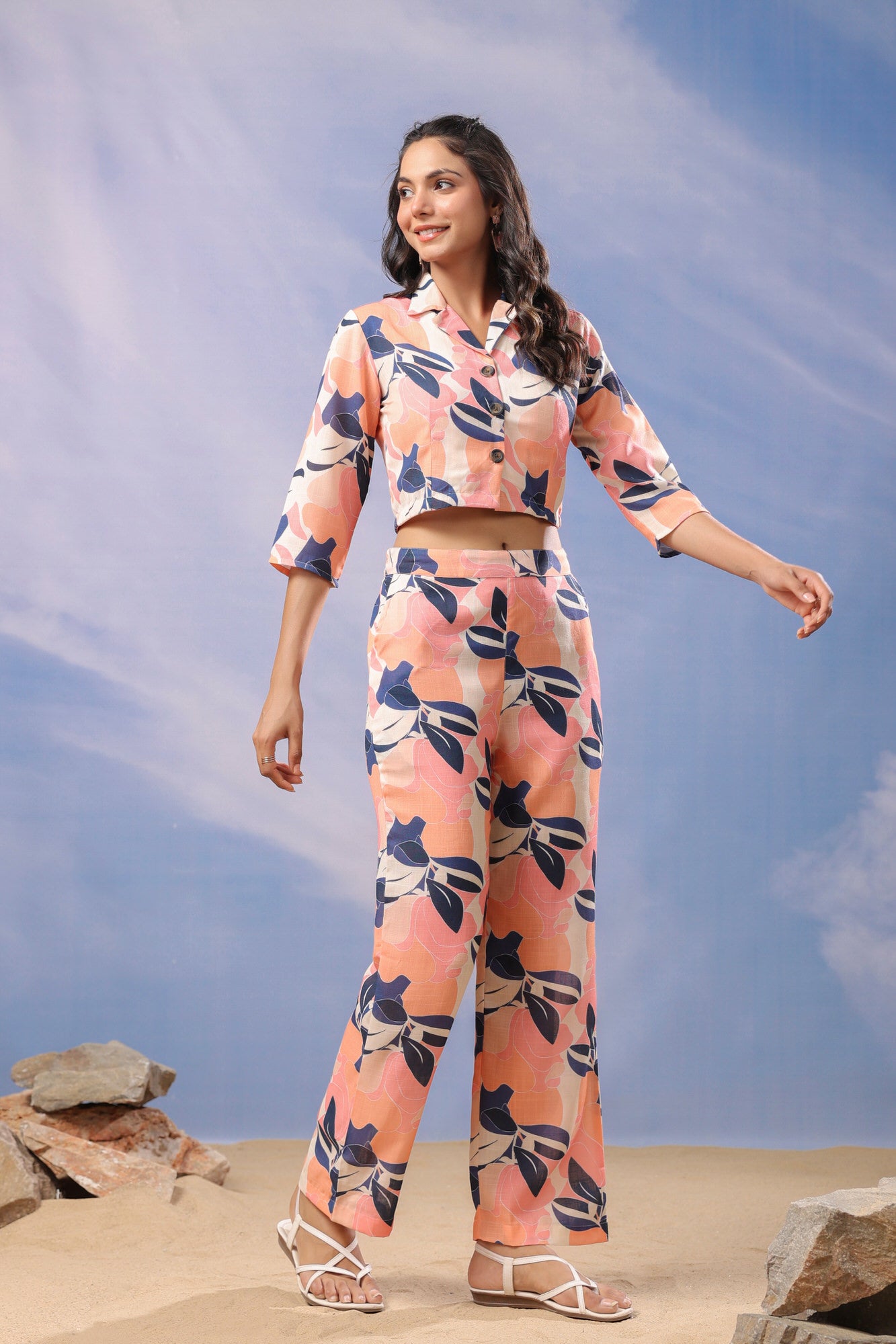 Coral Petal Harmony Cotton Co-ord Set