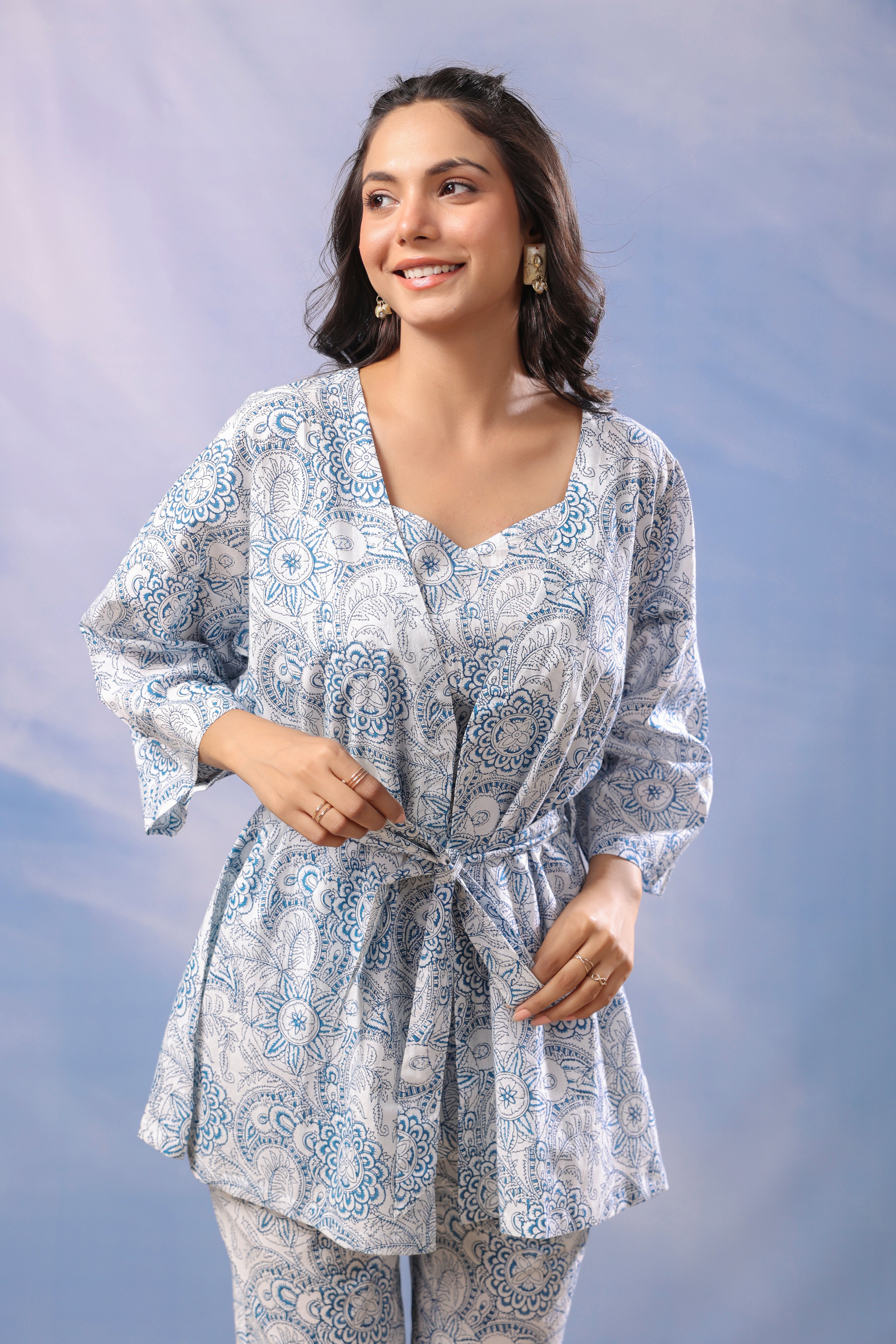 Frosted Elegance Cotton Three Piece Co Ord Set