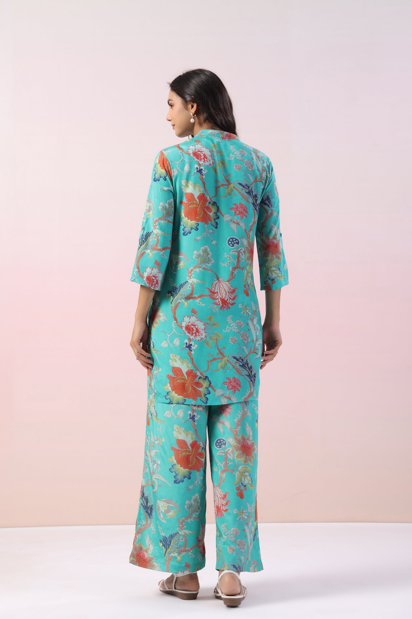Misty Ocean Floral Russian Silk Co-ord Set