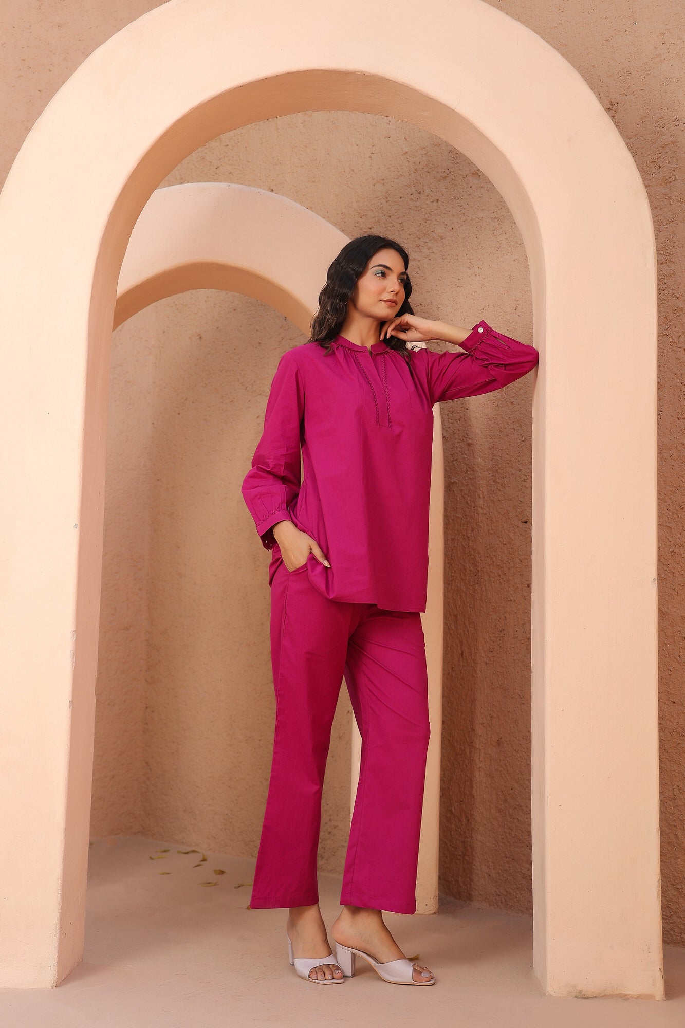 Magenta Pink Cotton Co-ord Set