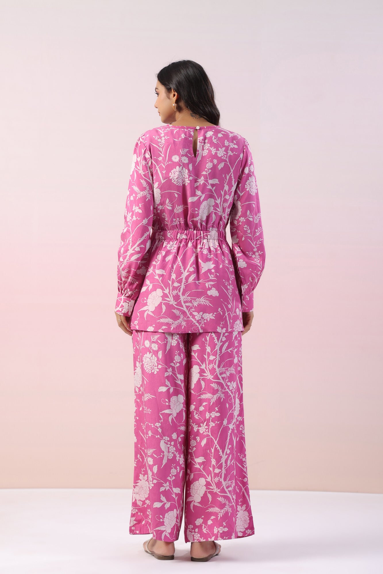 Zinnia Pink Floral Russian Silk Co-ord Set