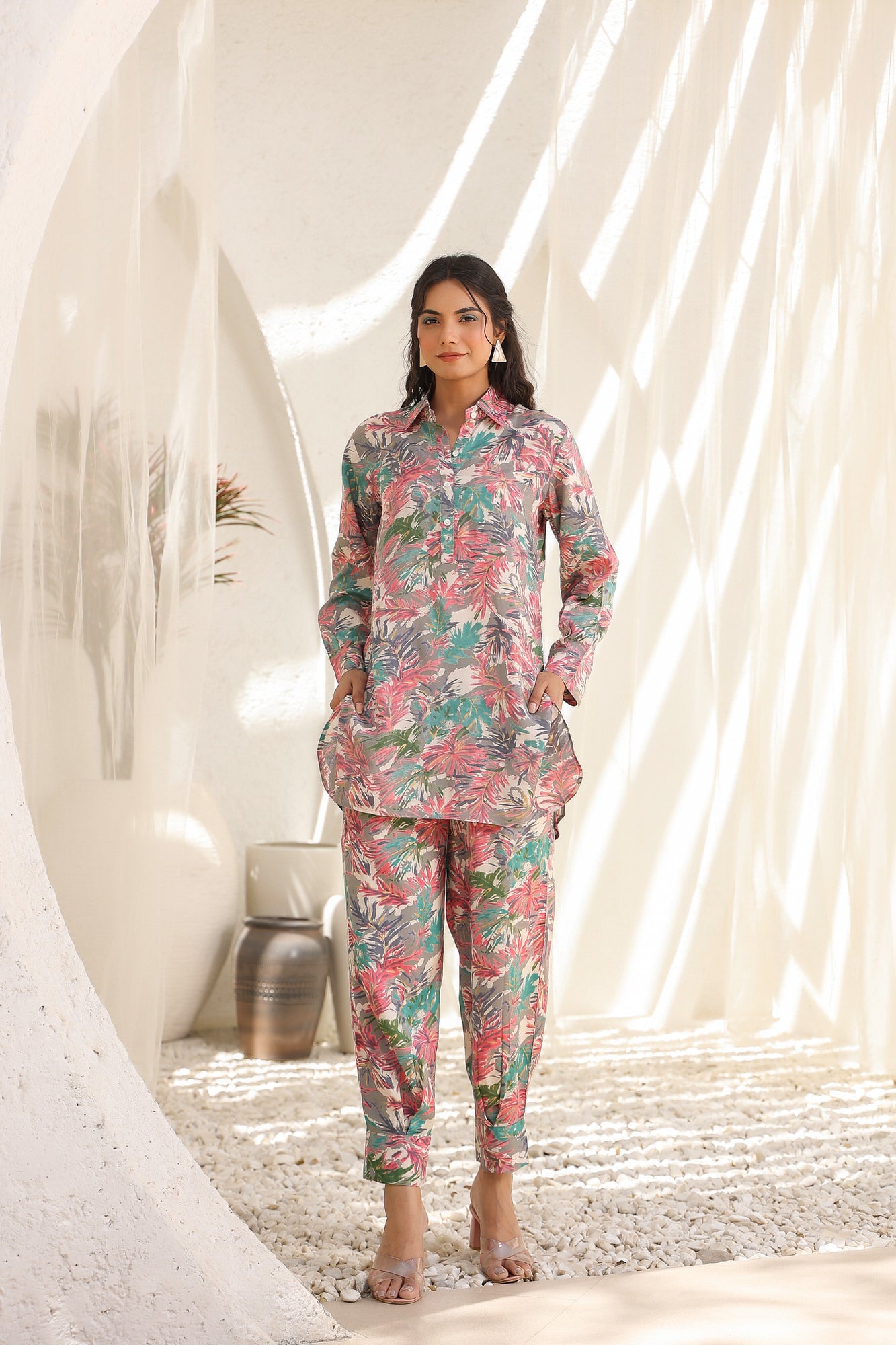 Abstract Floral Russian Silk Co-ord Set