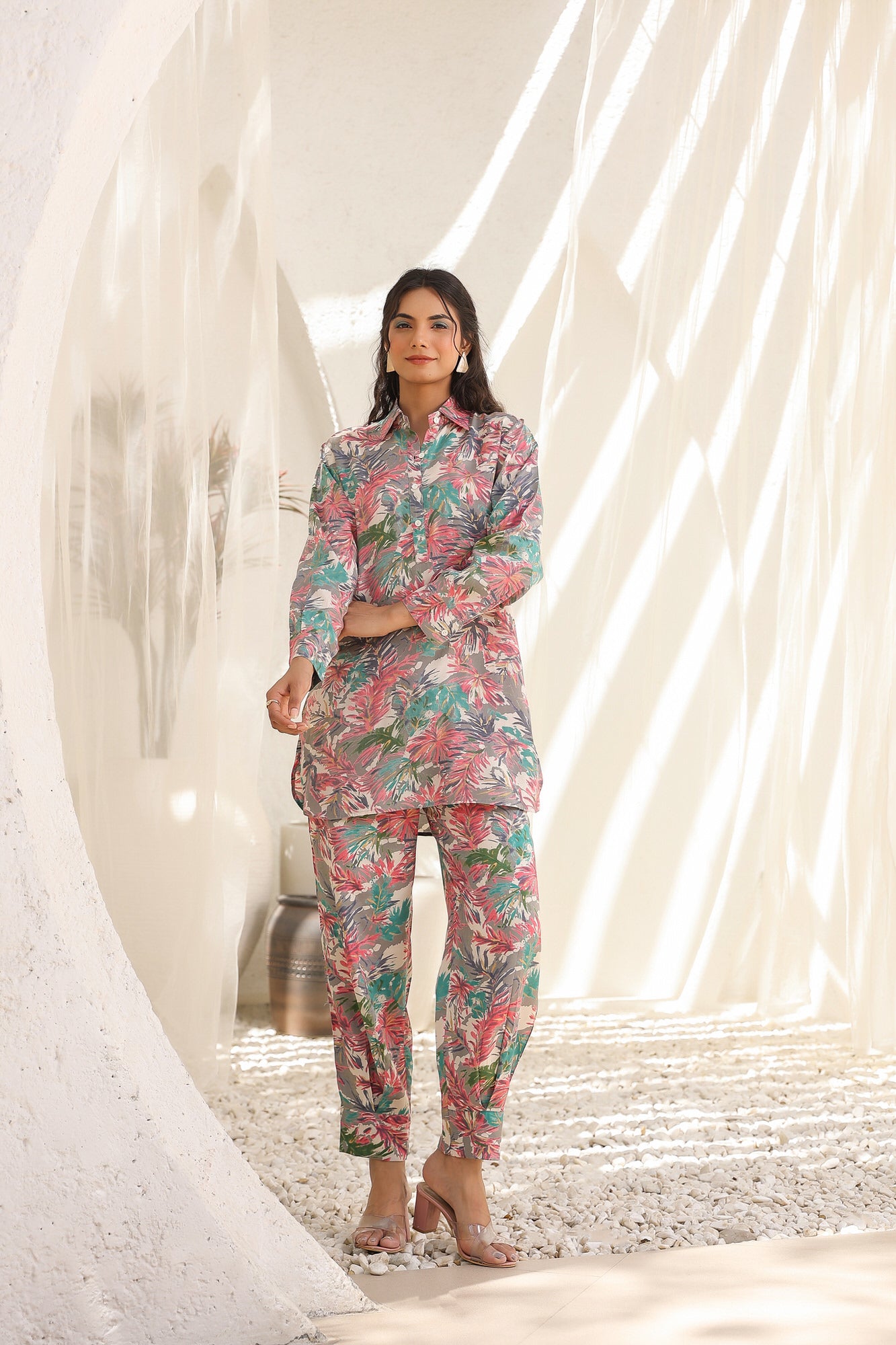Abstract Floral Russian Silk Co-ord Set