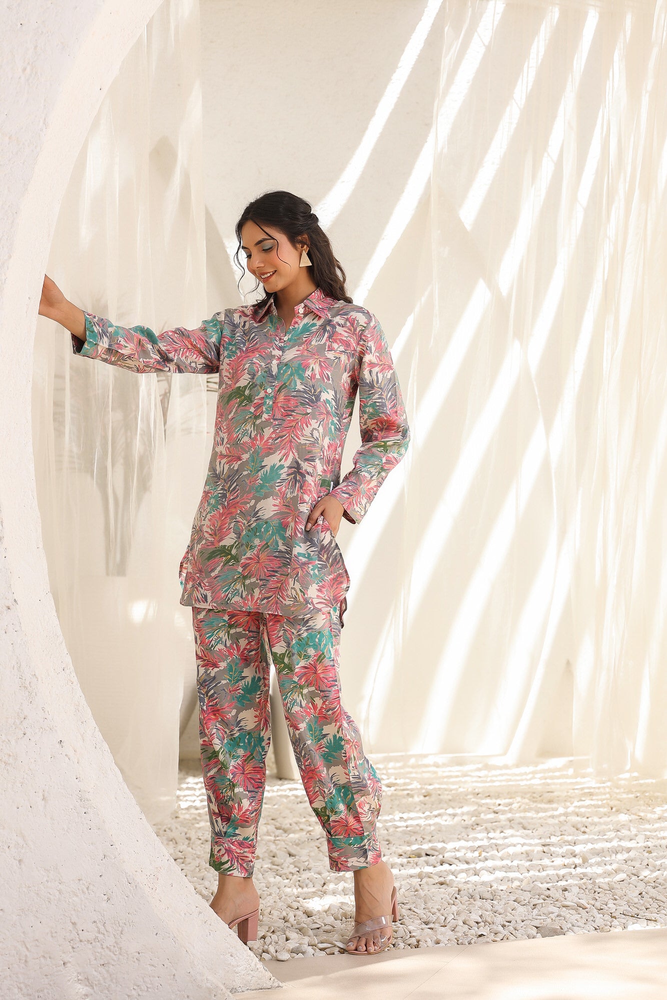 Abstract Floral Russian Silk Co-ord Set