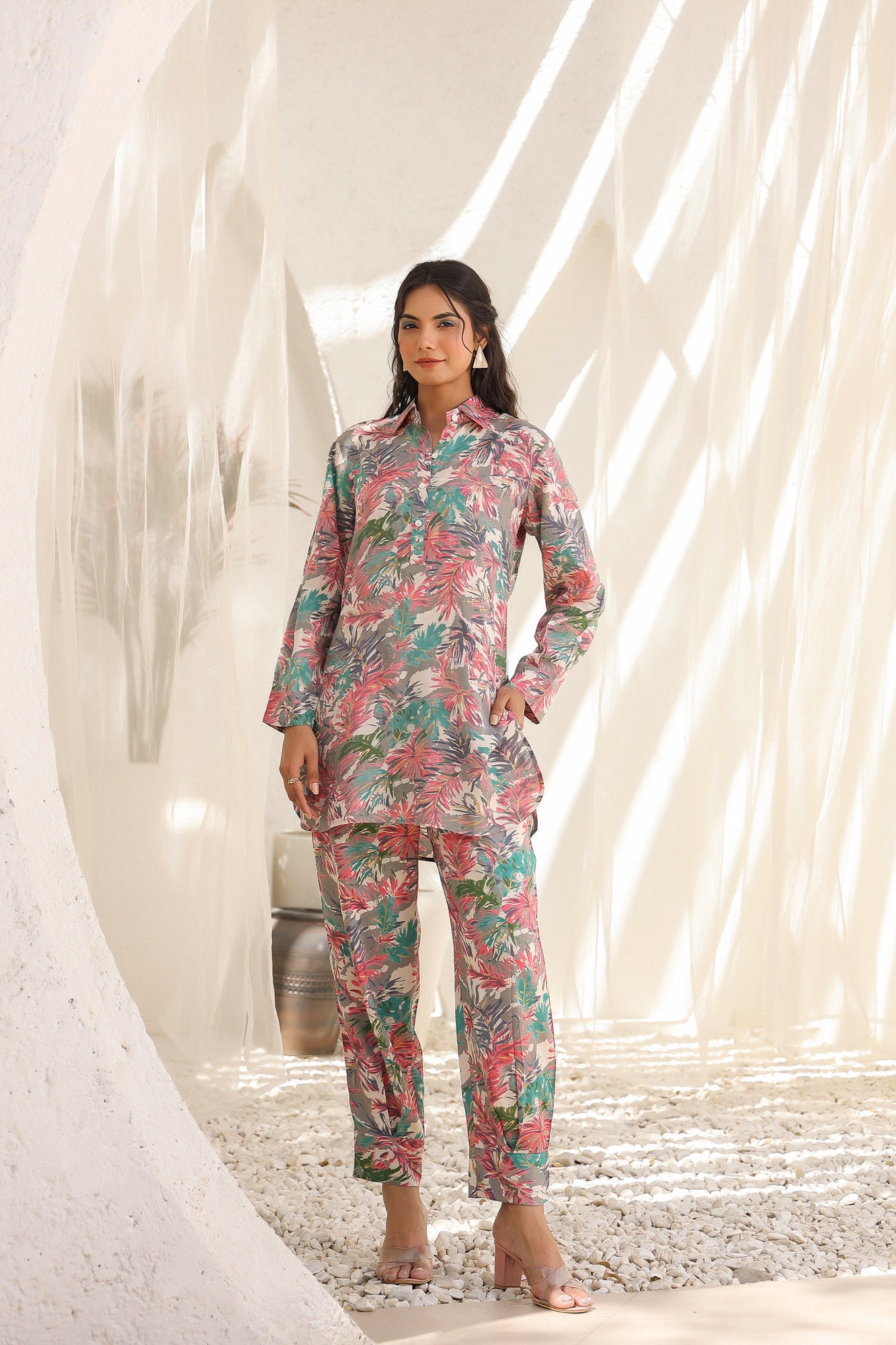 Abstract Floral Russian Silk Co-ord Set