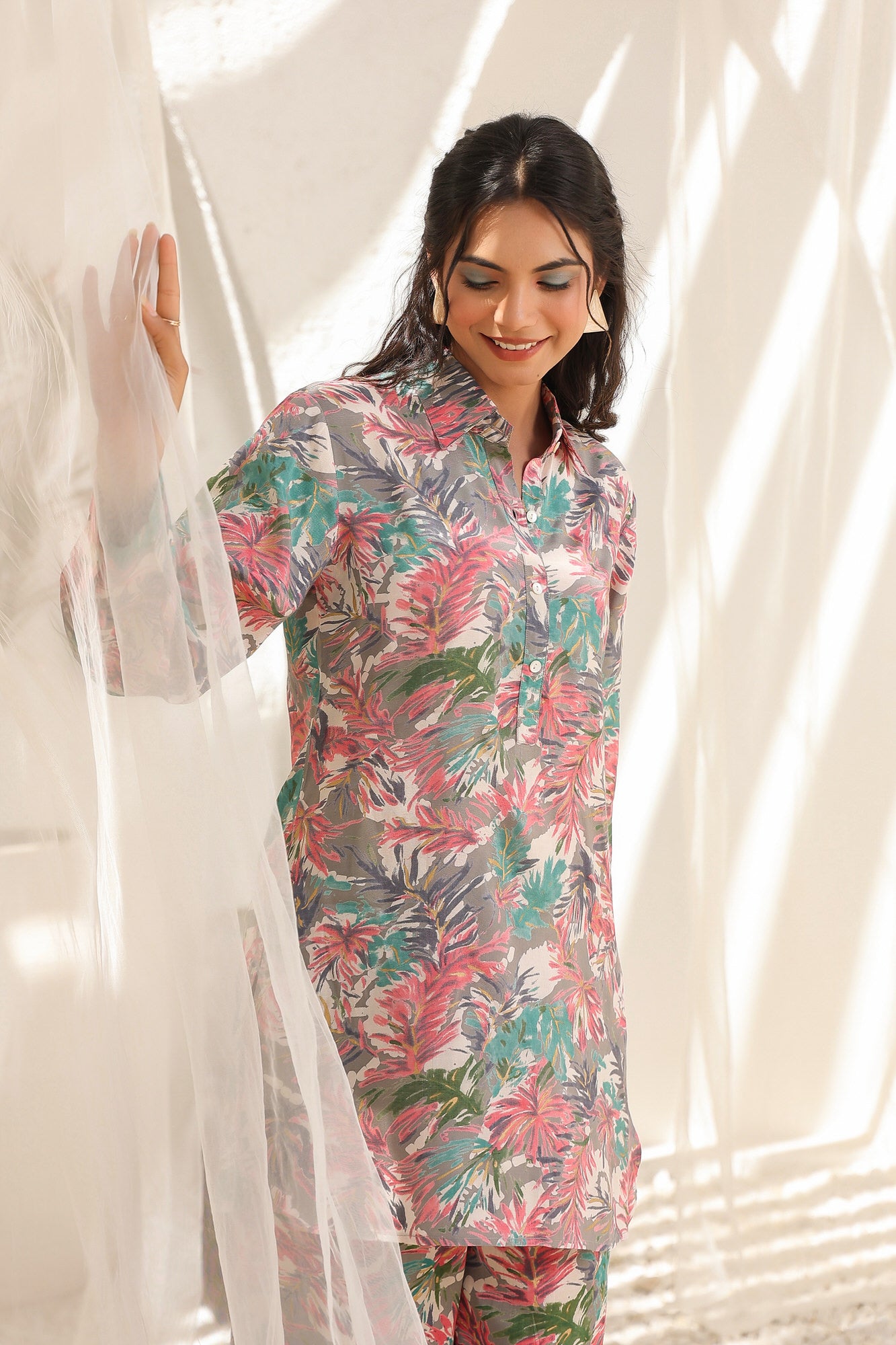 Abstract Floral Russian Silk Co-ord Set