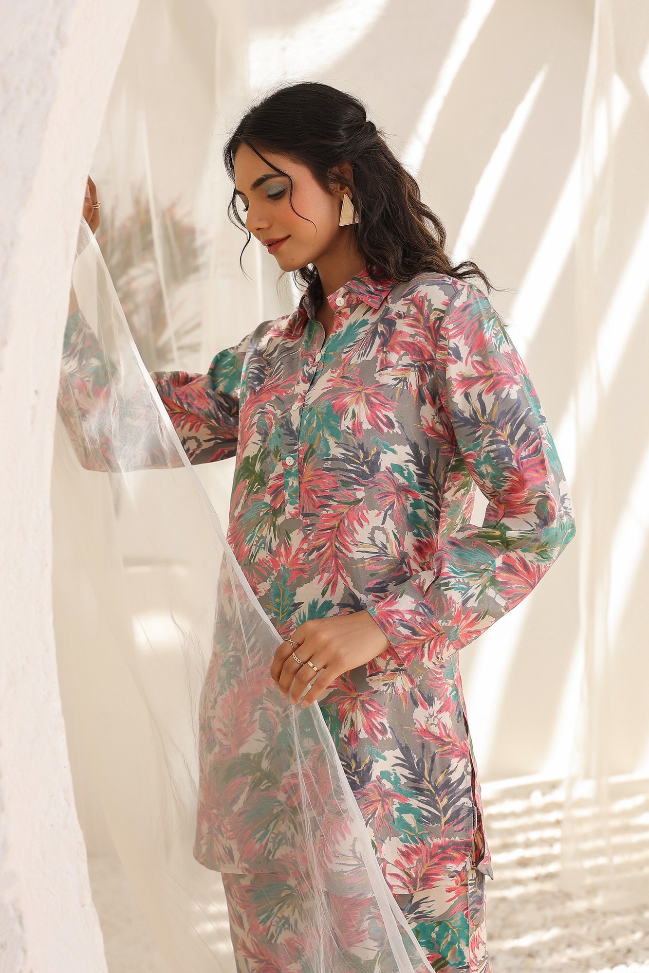 Abstract Floral Russian Silk Co-ord Set