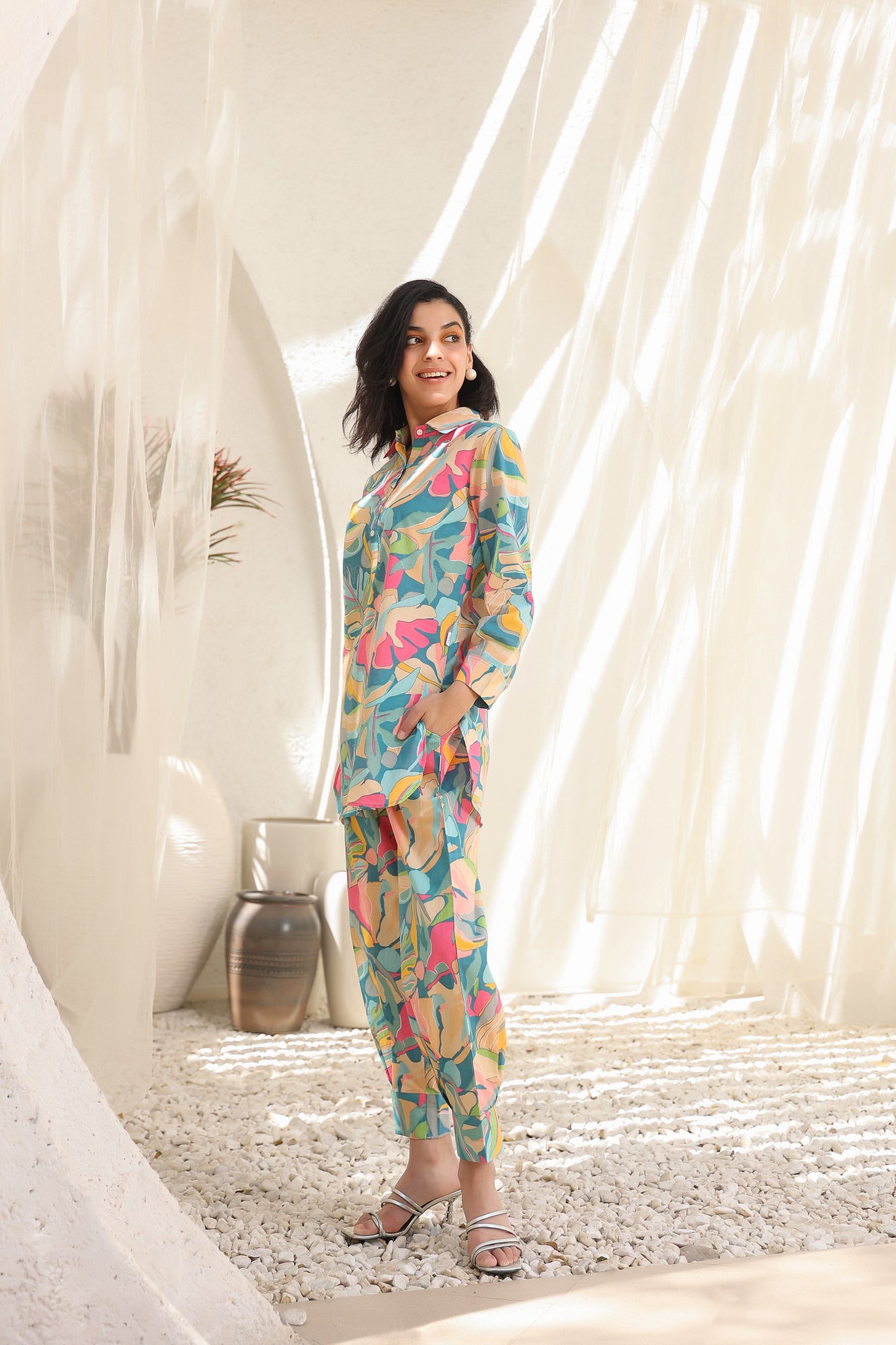 Coral & Sky Cotton Co-ord Set