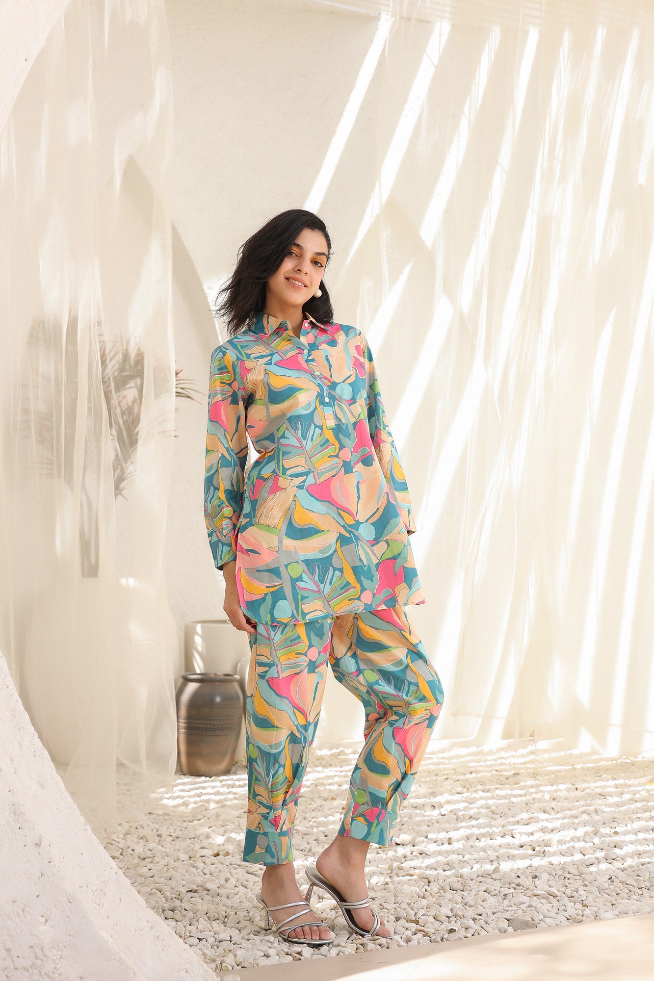 Coral & Sky Cotton Co-ord Set