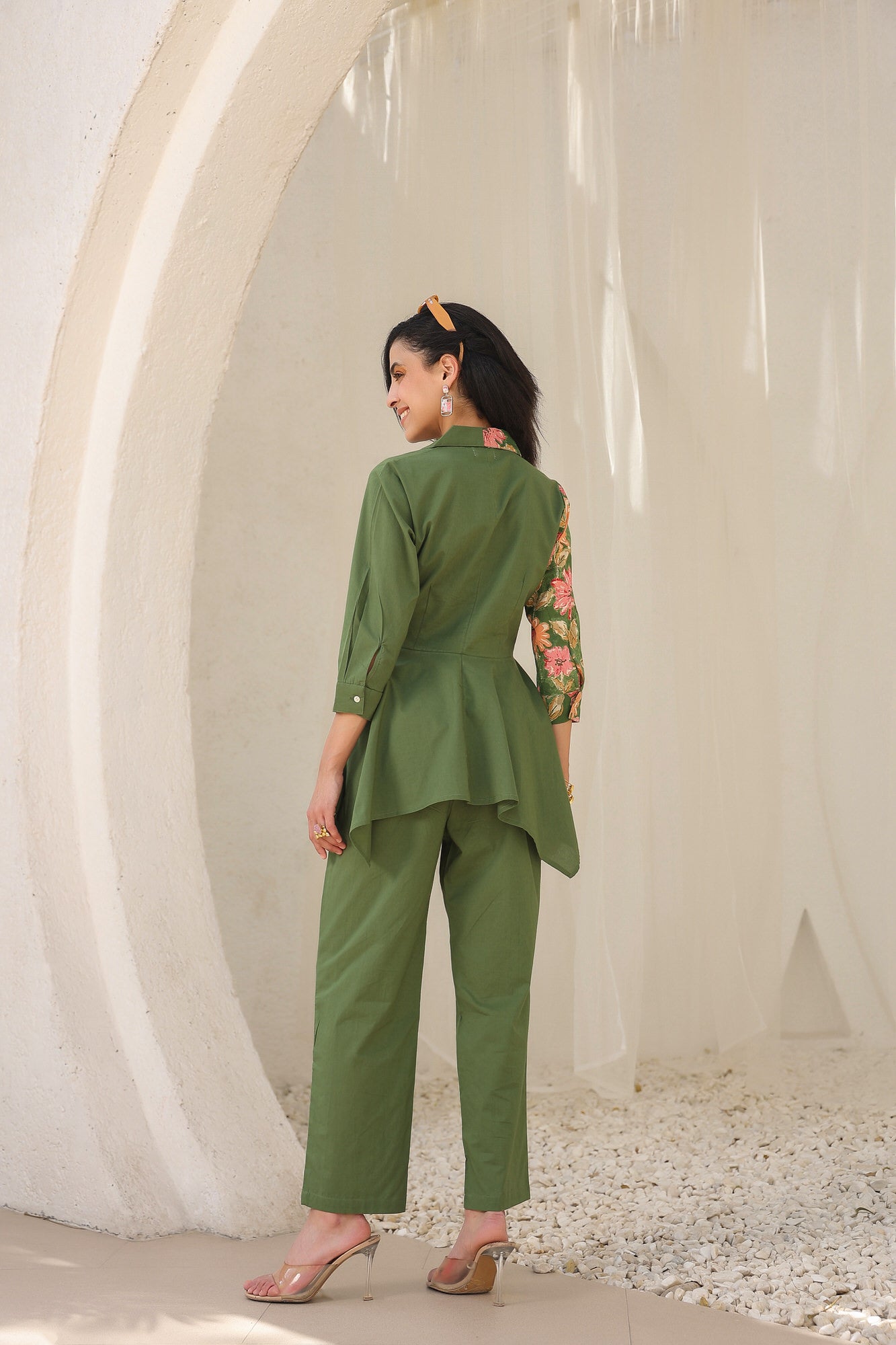 Colour Block Olive Green Cotton Flex Co-ord Set