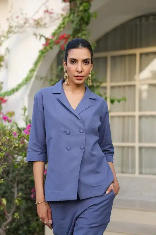 Ocean Blue Blazer Cotton Flex Co-ord Set