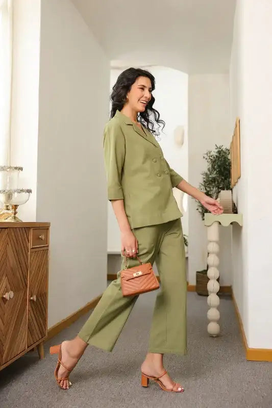 Sage Green Cotton Flex Blazer Co-ord Set
