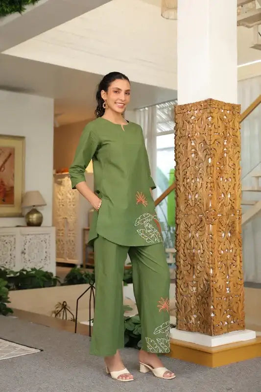 Olive Bloom Cotton Co-ord Set