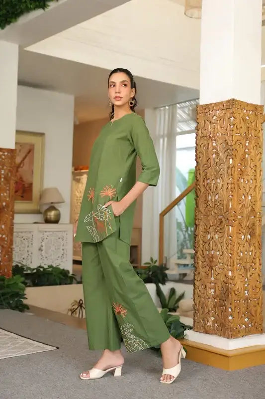 Olive Bloom Cotton Co-ord Set